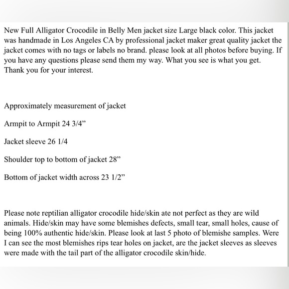 Men's Black 100% Alligator Jacket size MEDIUM - Picture 15 of 15